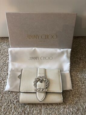 Jimmy Choo Ivory Leather Wallet with Crystal Buckle